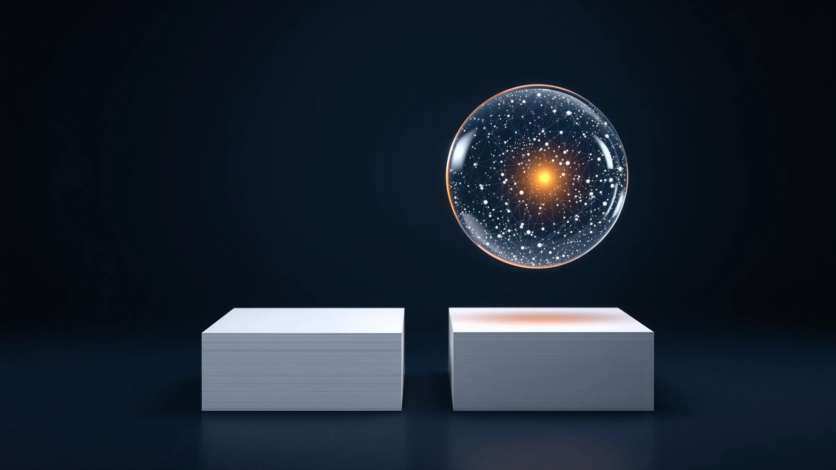 Două teancuri identice de hârtii; deasupra unuia plutește o lentilă prin care hârtiile apar ca o rețea