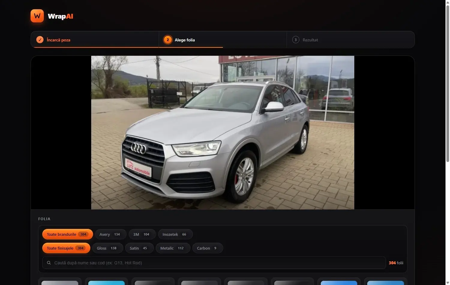 Alegi folia direct pe mașina ta, cu filtre după brand și finisaj