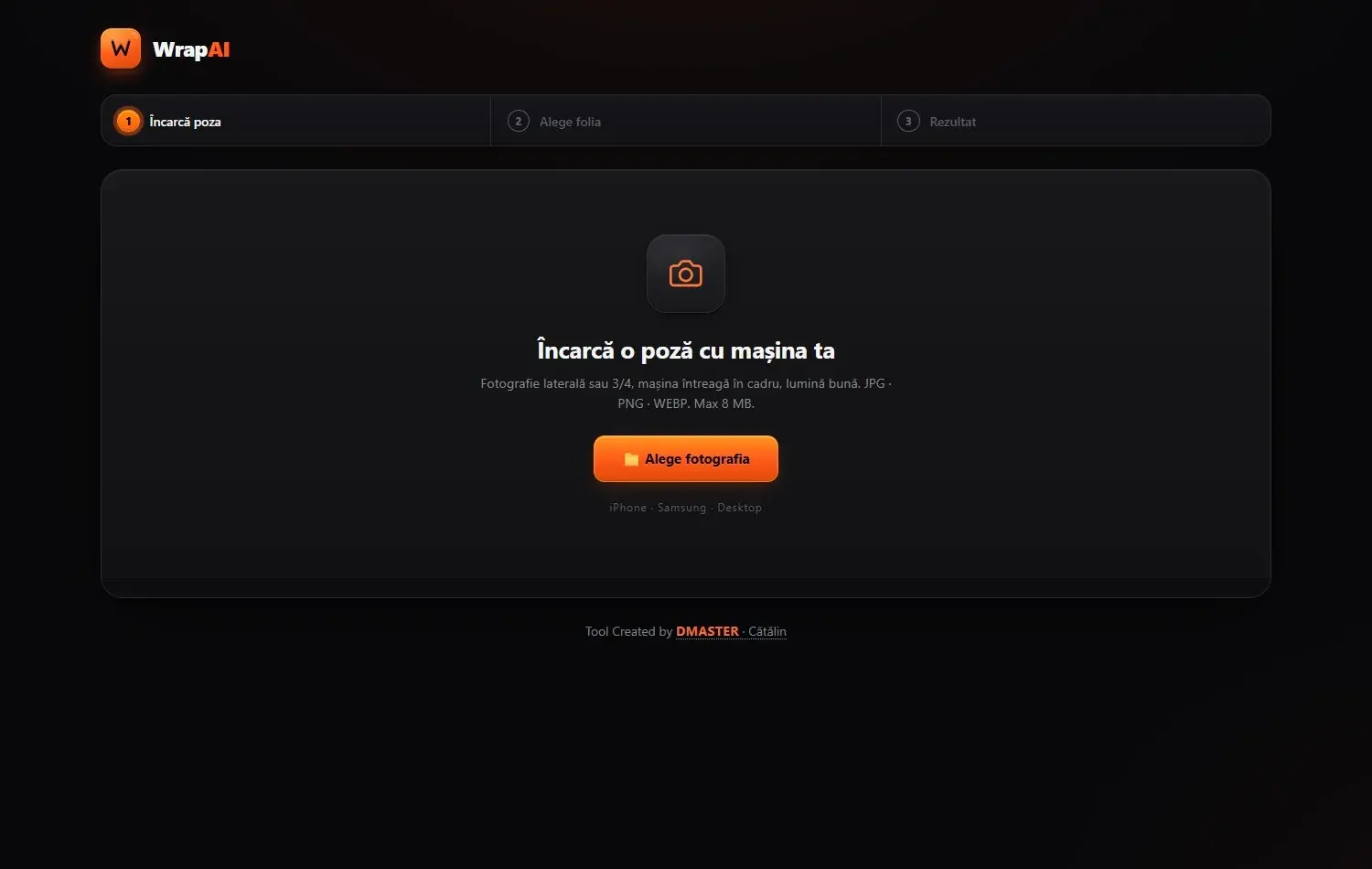 Primul pas: încarci o poză cu mașina, de pe telefon sau desktop