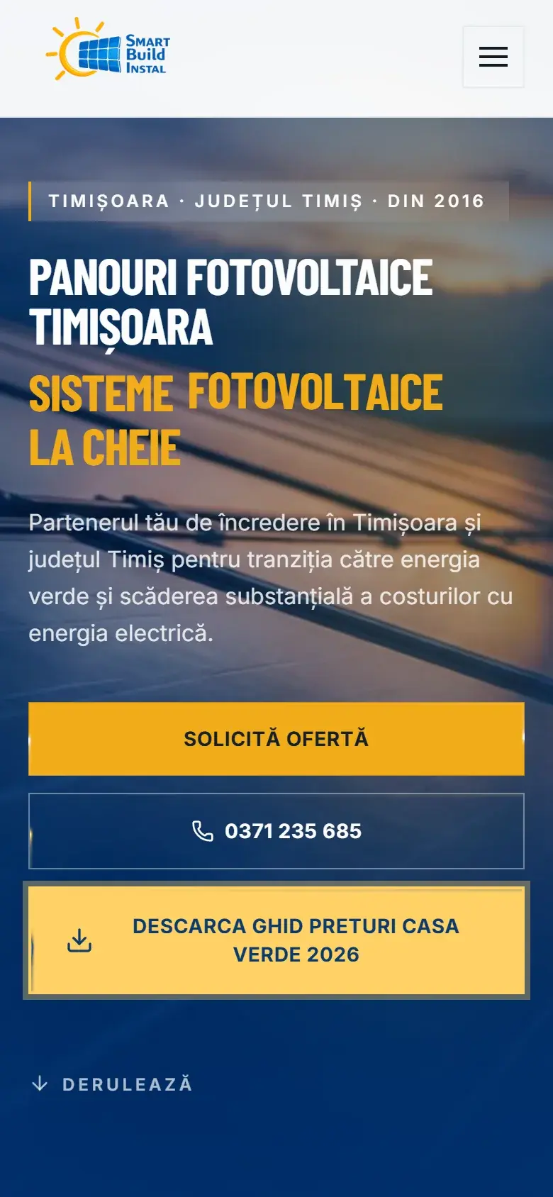 Prima pagină a site-ului pe telefon