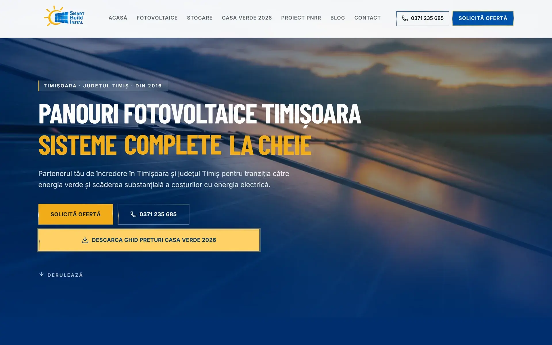 Prima pagină a site-ului smartbuildinstal.ro pe desktop
