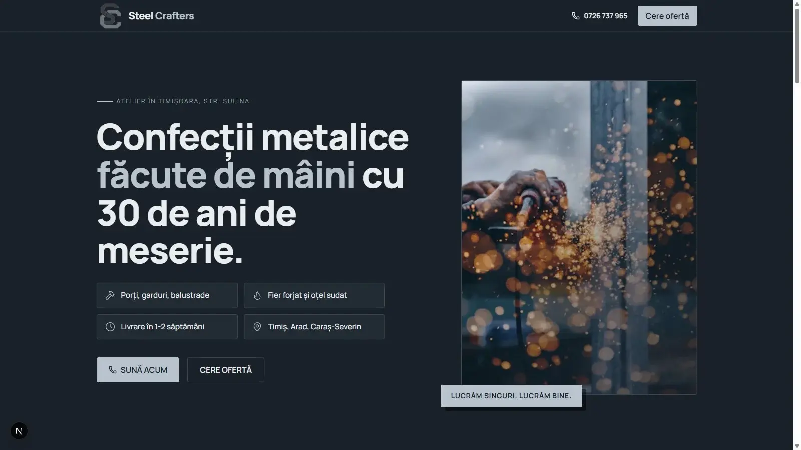 Un site simplu și rapid pentru un atelier de confecții metalice