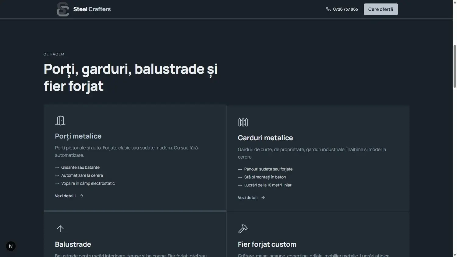 Secțiunea de servicii: porți, garduri, balustrade și fier forjat, pe carduri clare