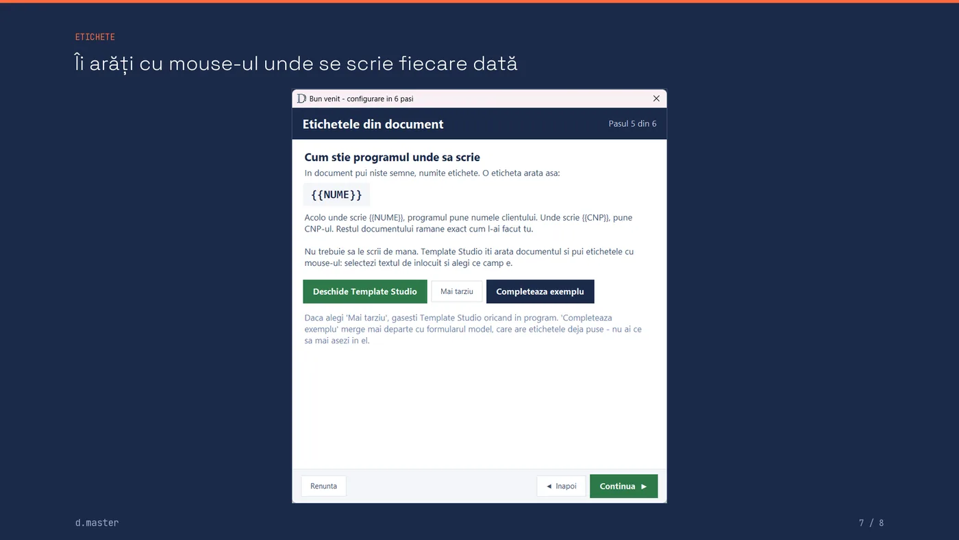 Explicația etichetelor: unde scrie eticheta, acolo pune programul datele clientului