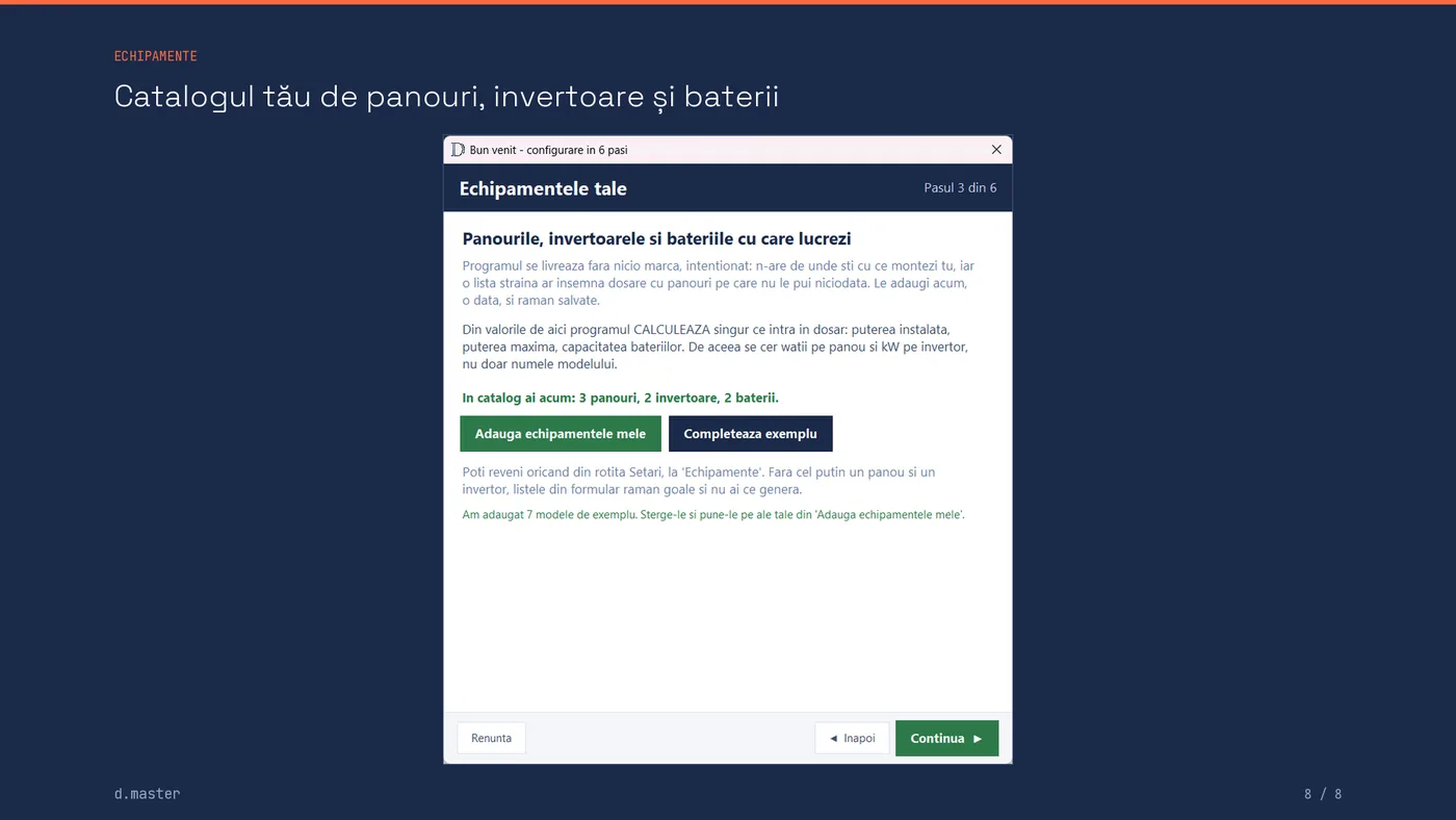 Catalogul propriu de panouri, invertoare și baterii, completat de firmă